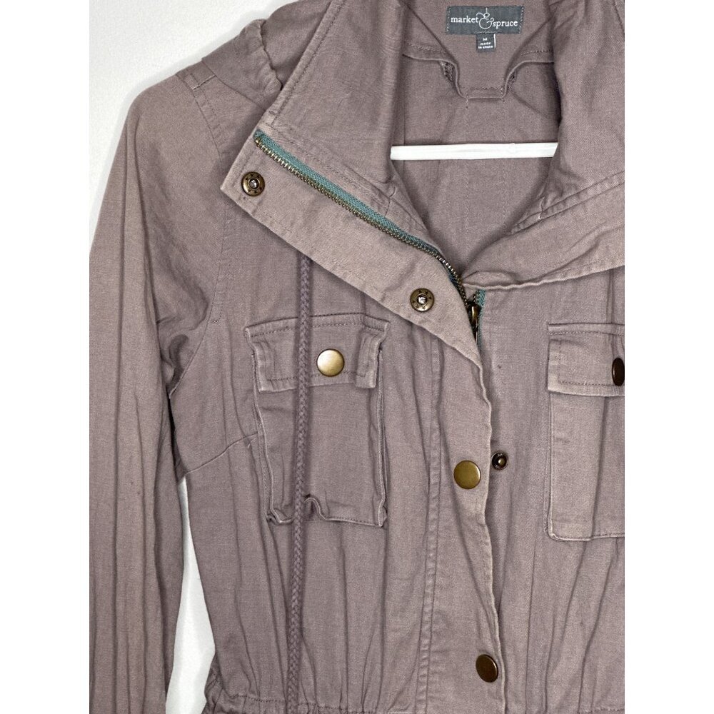 Market & Spruce Cargo Utility Jacket Womens M Grey Hooded Military Safari - Picture 5 of 11